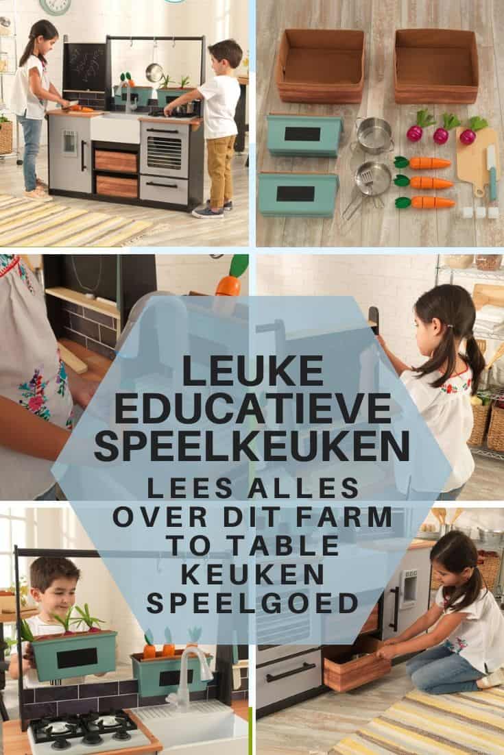 Collage of 6 images of farm to table play kitchen