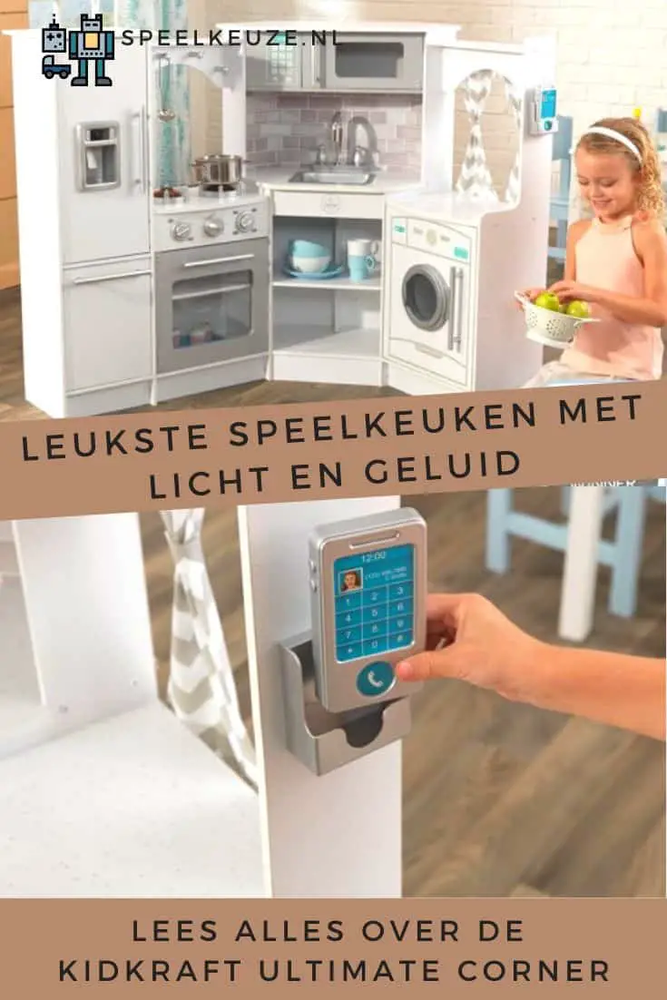 Meisje speelt met licht en geluid van een speelkeuken