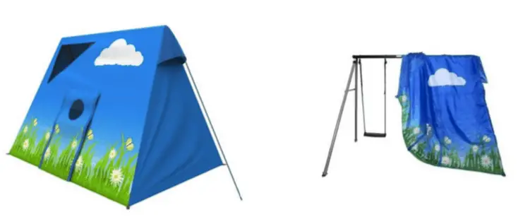 Blue play tent with swing