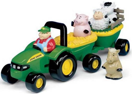 Tomy John deere small toy tractor with animals