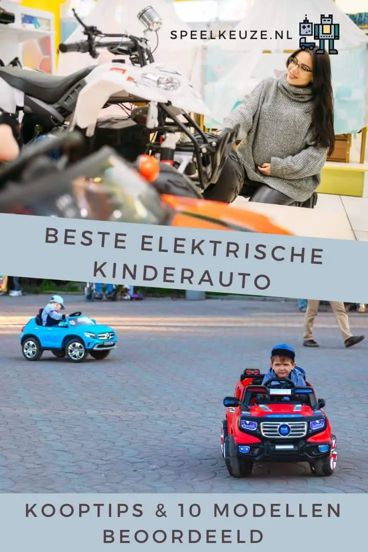 Woman choosing an electric car and child driving it
