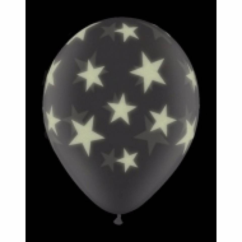 Glow in the dark ballonnen 6 st sterren 28 cm