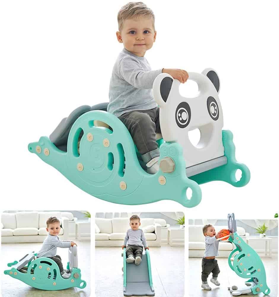 Meilleur toboggan animal pour le jardin: AIOEJP Kinbor 3 en 1 toboggan cheval à bascule