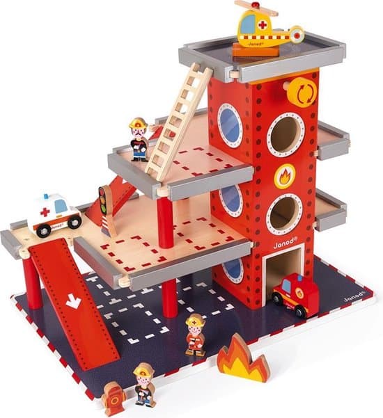El mejor garaje de juguetes para niños en edad preescolar: Janod Fire Station