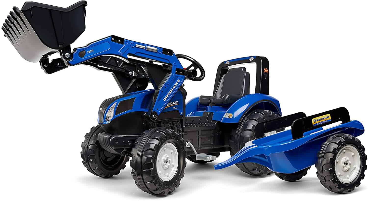 Best front loader on a pedal tractor for toddlers: Falk New Holland 3090