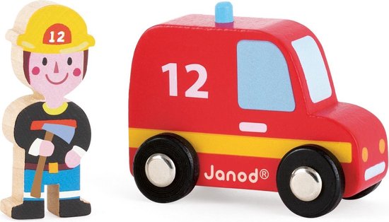Leukste auto voor je peuter 2 jaar: Janod Story Set brandweerauto en brandweerman