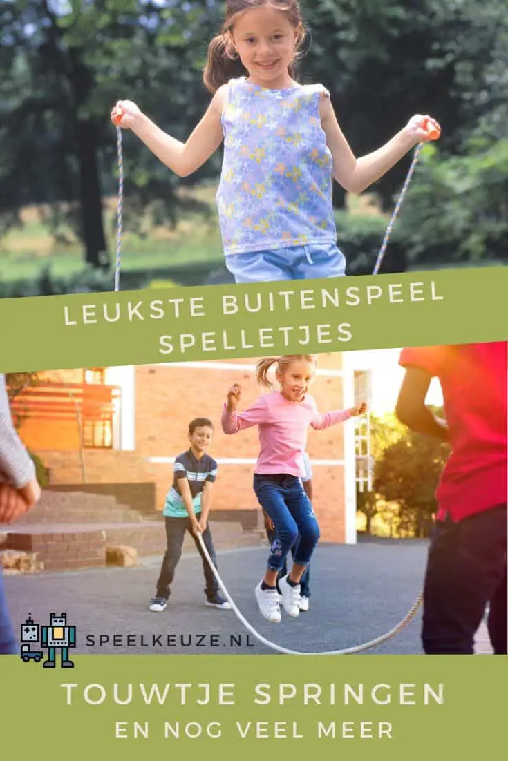 Meisje speelt touwtje springen in haar eentje en een groep kinderen spelen het ook