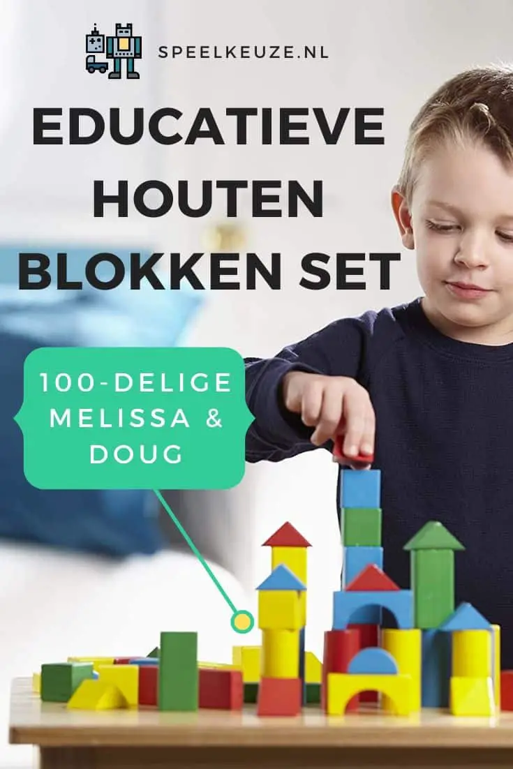 Jongen speelt met 100-delige Melissa & Doug houten blokken set