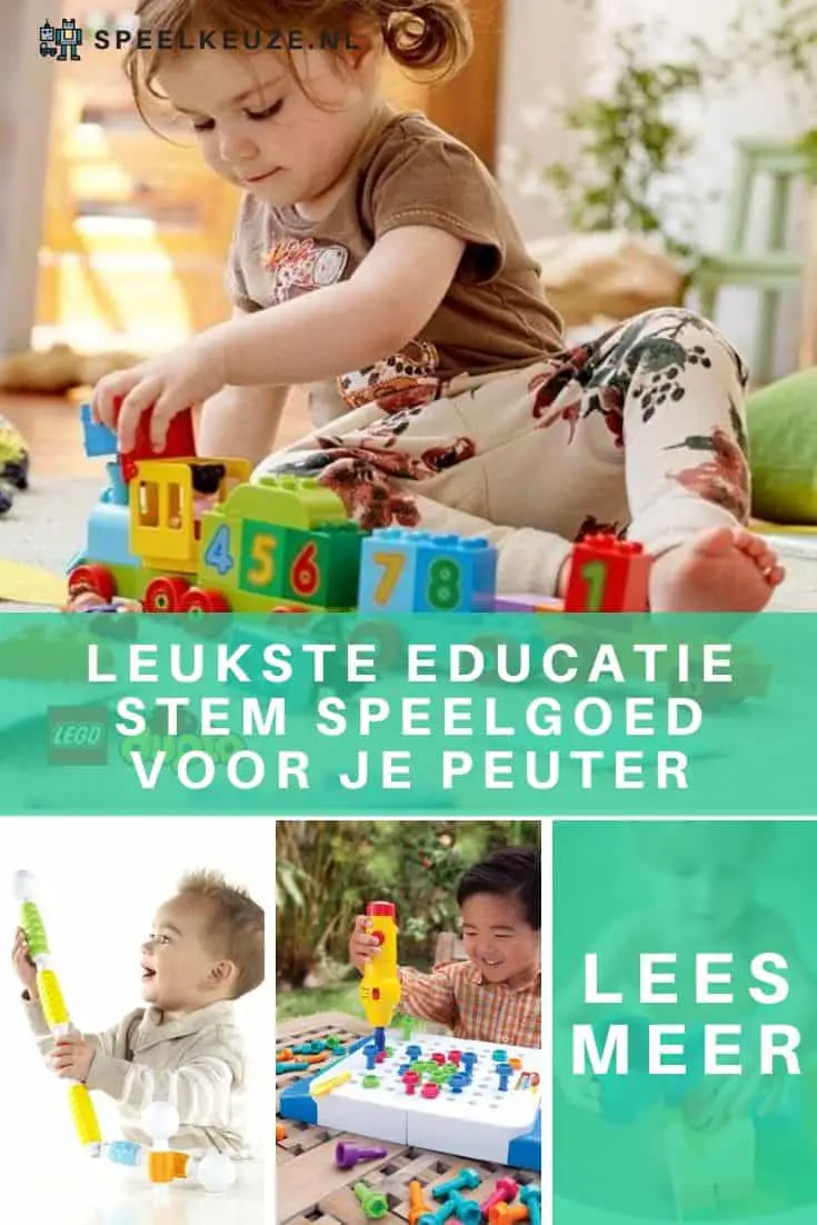 Collage with different kinds of fun STEM toys for toddlers