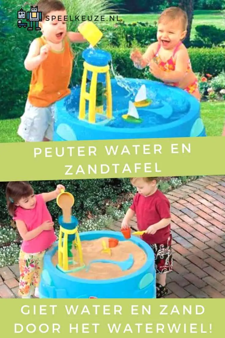 2 toddlers use the Water Wheel table from Step2 with water and sand