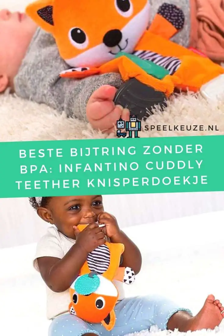 Foto van meisje die bijt op de bijtring zonder BPA van Infantino