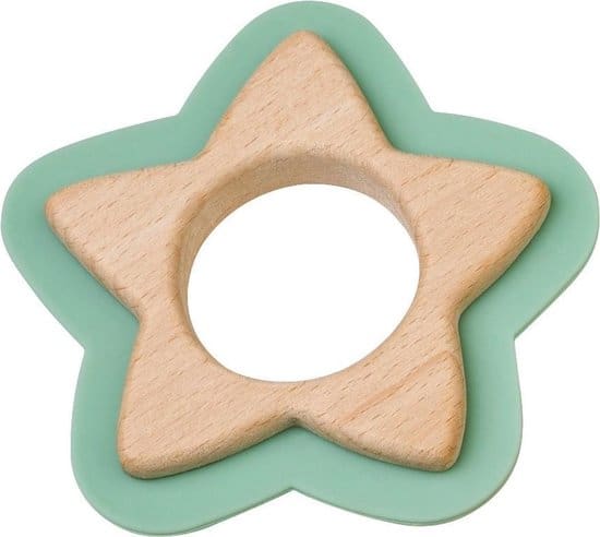 Los mejores juguetes de madera para bebés: mordedor estrella de madera y silicona