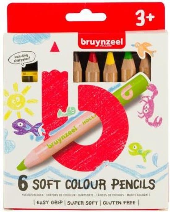 Bruynzeel Kids 6 lápices de colores extra suaves con sacapuntas