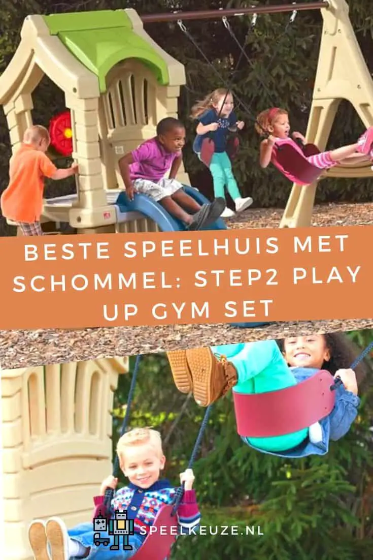 Foto van spelende kinderen op de schommels en glijbaan van het Step2 Play Up Gym speelhuis