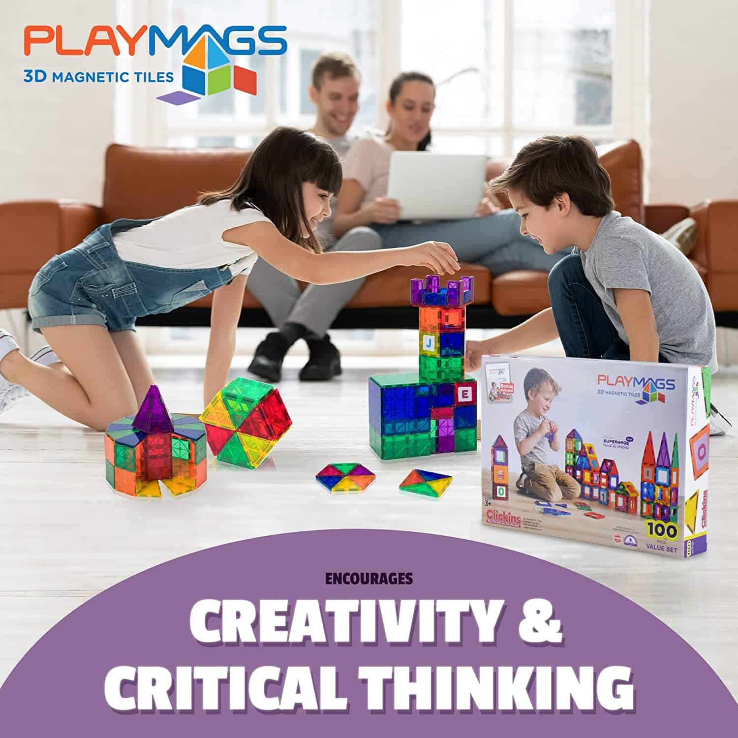 Beste tegels bouwset met magneten vanaf 5 jaar: Playmags 150 delig Clear Colors Magnetic Tiles
