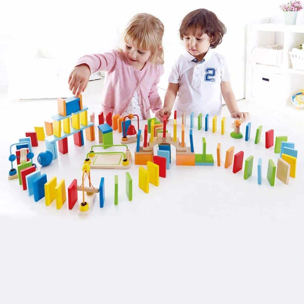 Best to build and drop from 2 years old: Hape Dynamo wooden domino stones