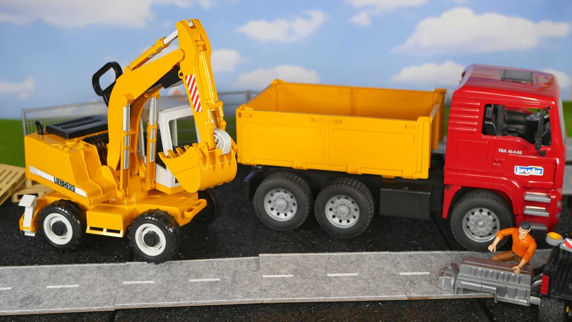 Bruder MAN dump truck with Liebherr excavator combination package