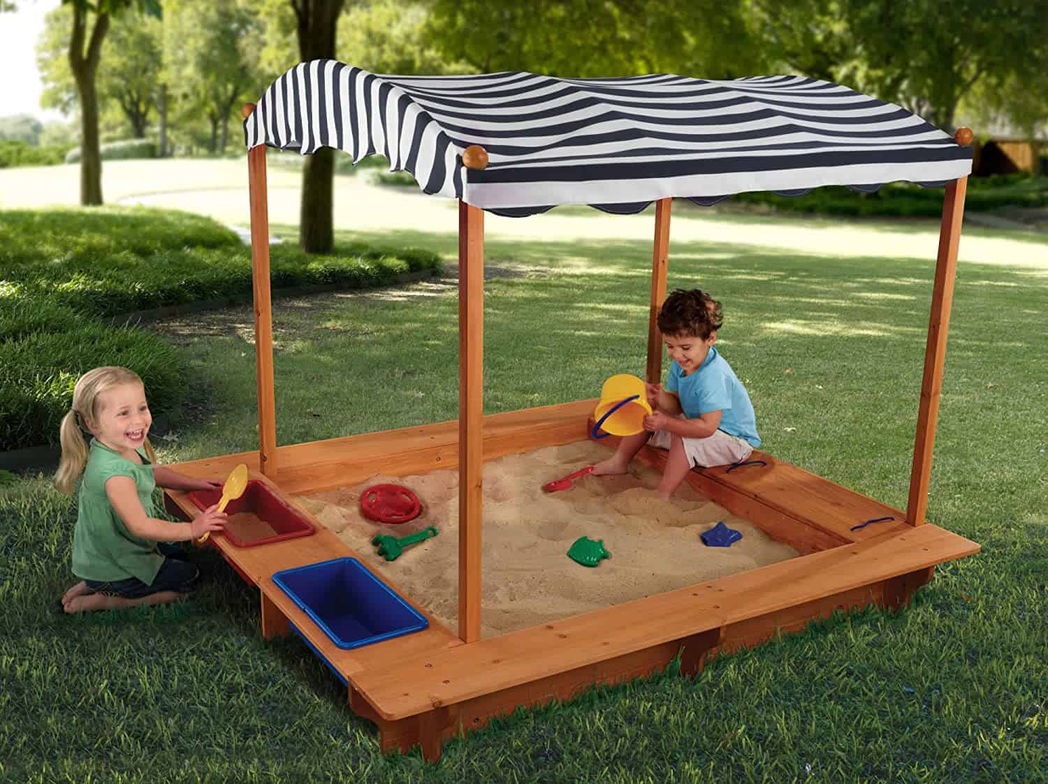 Best wooden sandbox with benches and roof- KidKraft garden sandbox with sunroof