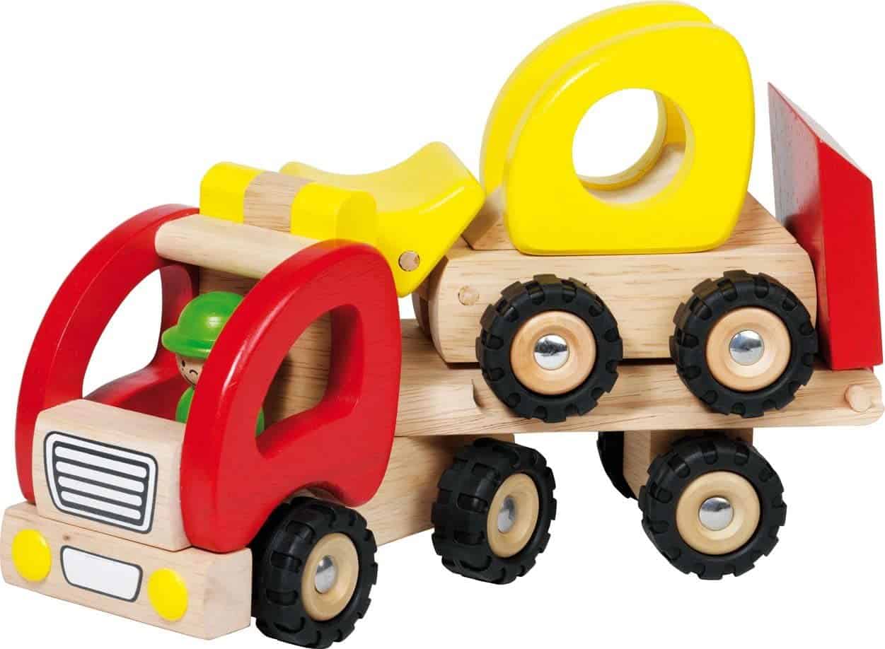 El mejor remolque de juguete para niños pequeños: topadora de madera Goki con remolque