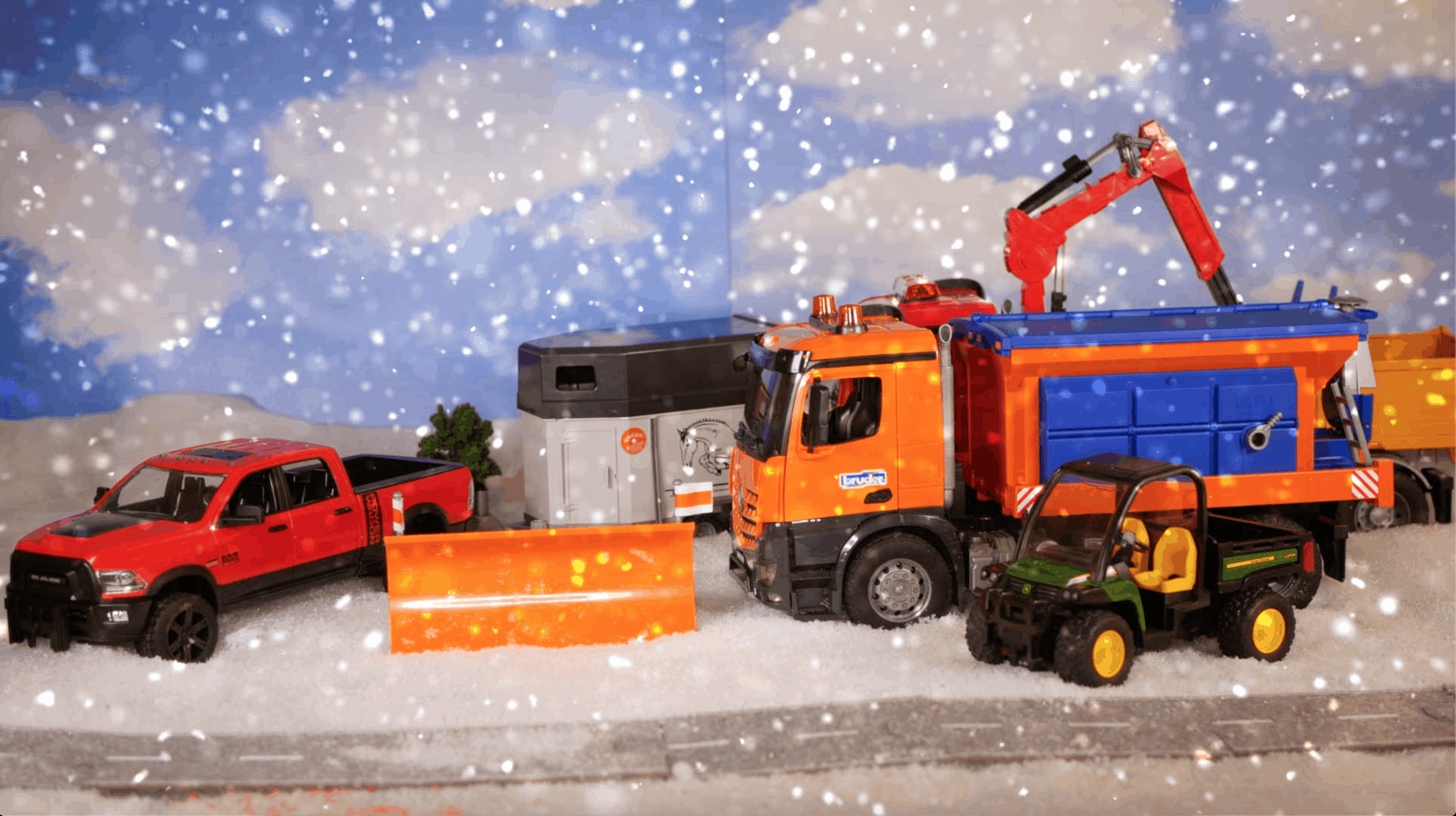 Bruder trucks and dodge ram with snow plow