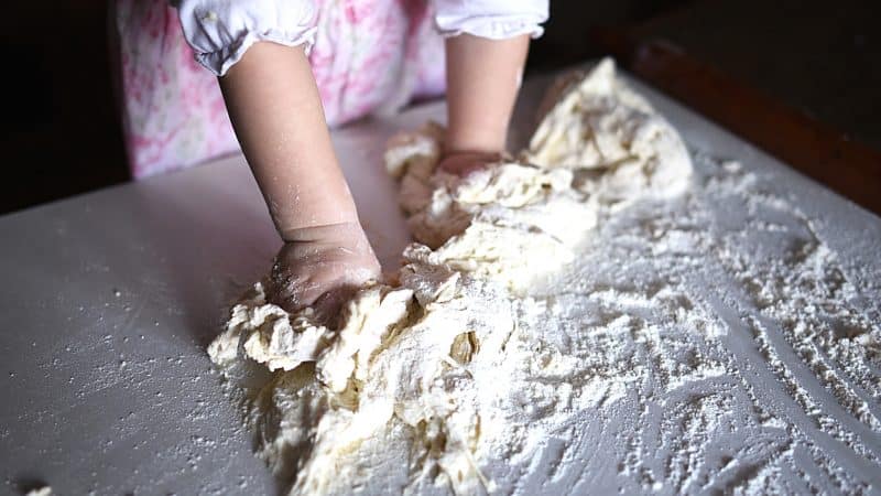 Knead salt dough together for fine motor skills