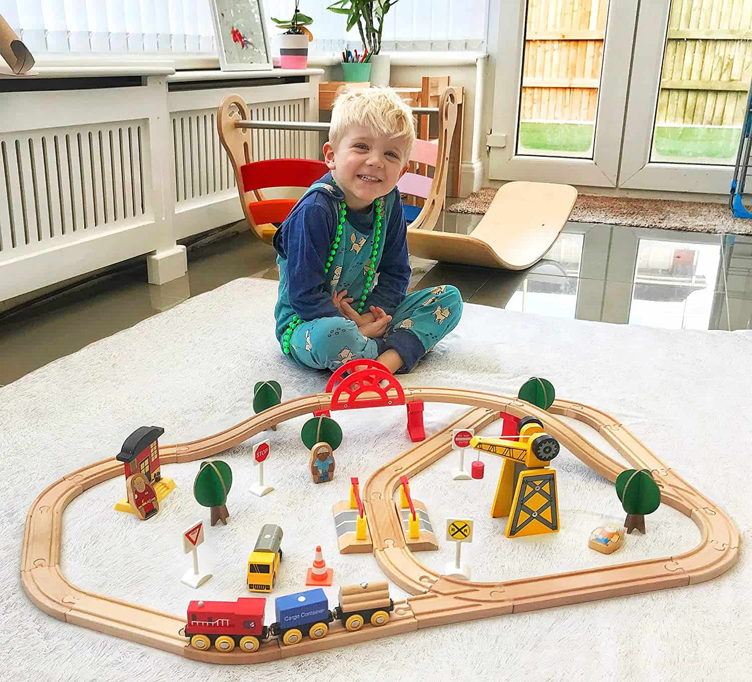 Mejor juego de trenes baratos: Tiny Land Vía de 60 piezas con grúa y trenes