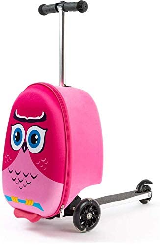 Beste handbagage kind- Roze uil kids scooter trolley