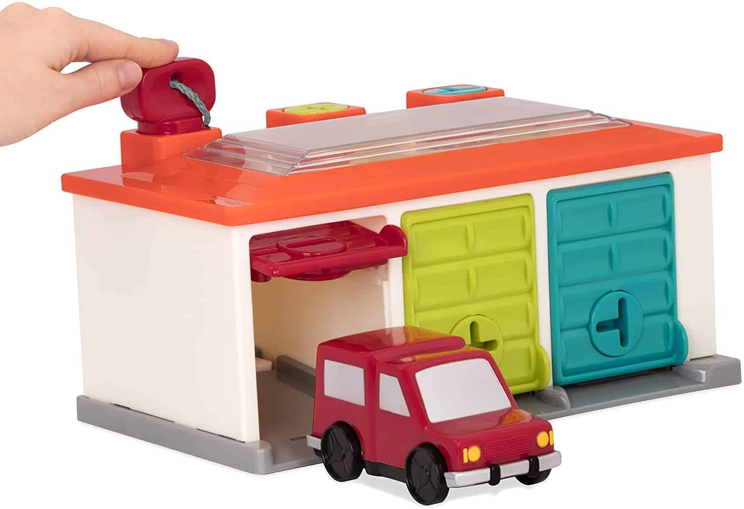 Garage with vehicles and locks: Battat shape sorting toys