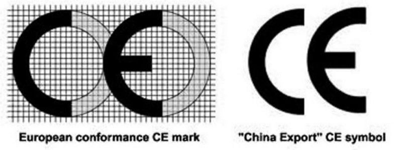 Marcas CE reales y falsas una al lado de la otra
