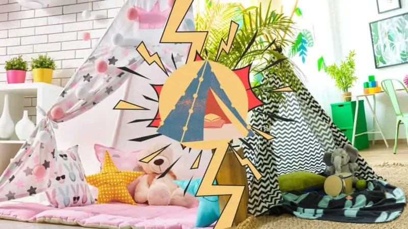 Two different styles of children's rooms with a play tent