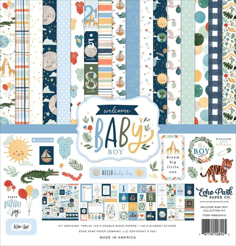 Beste doppelseitige Papiersammlung - Echo Park Paper Company Welcome Baby Boy Collection Kit Paper