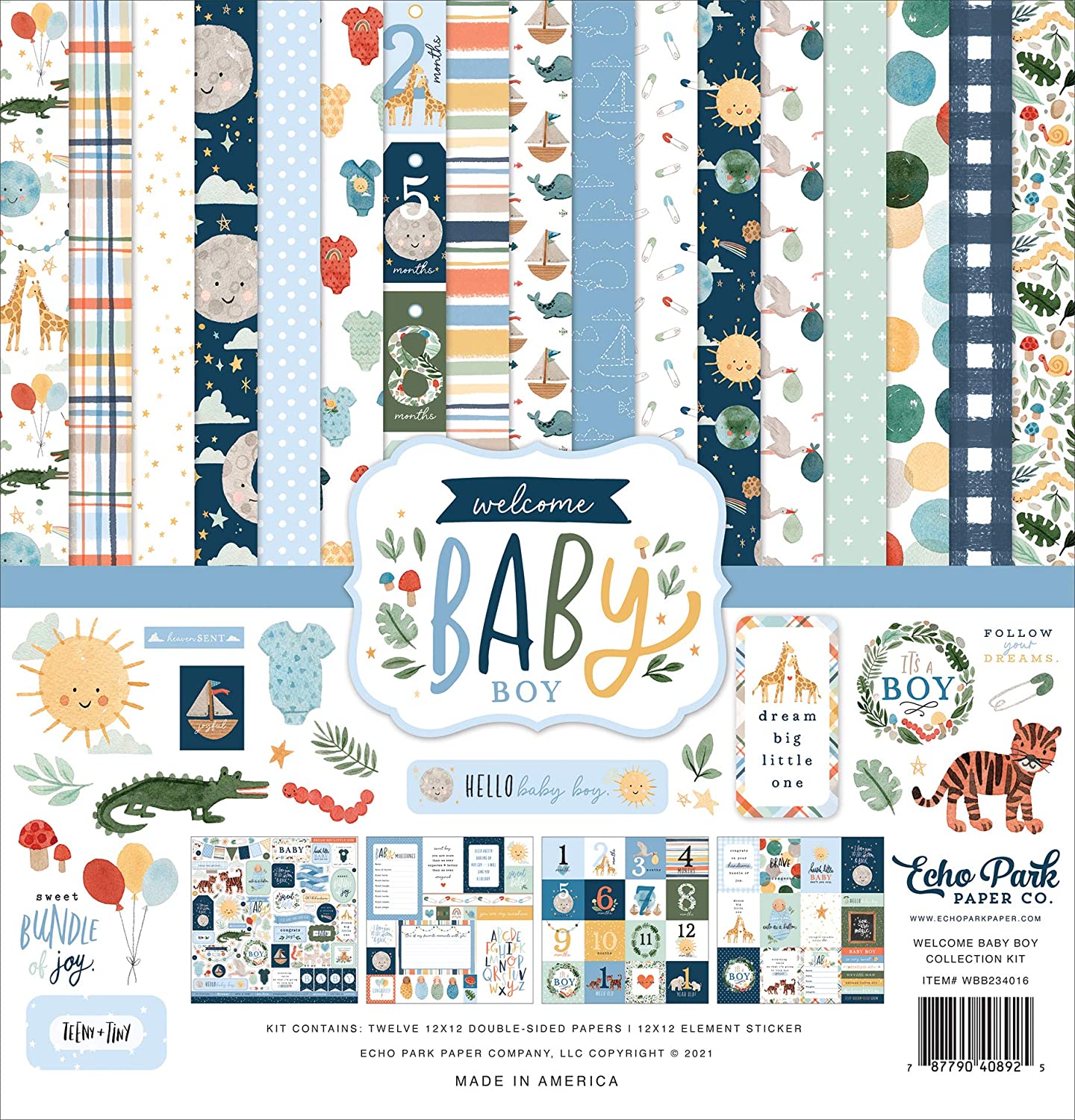 Best Double Sided Paper Collection- Echo Park Paper Company Welcome Baby Boy Collection Kit Paper