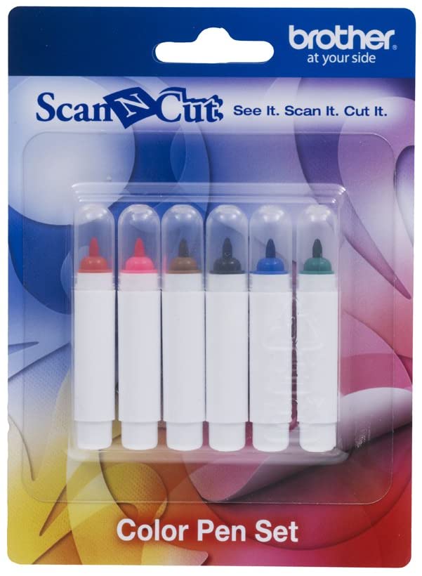 Brother ScanNCut Pen Set CAPEN1, marcadores de tinta permanente de color de 6 piezas para dibujar y escribir, incluye rojo, rosa, marrón, negro, azul y verde