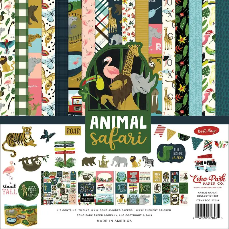 Scrapbooking sur le thème des animaux les plus mignons - Bloc de papier Echo Park Animal Safari 12 x 12 pouces