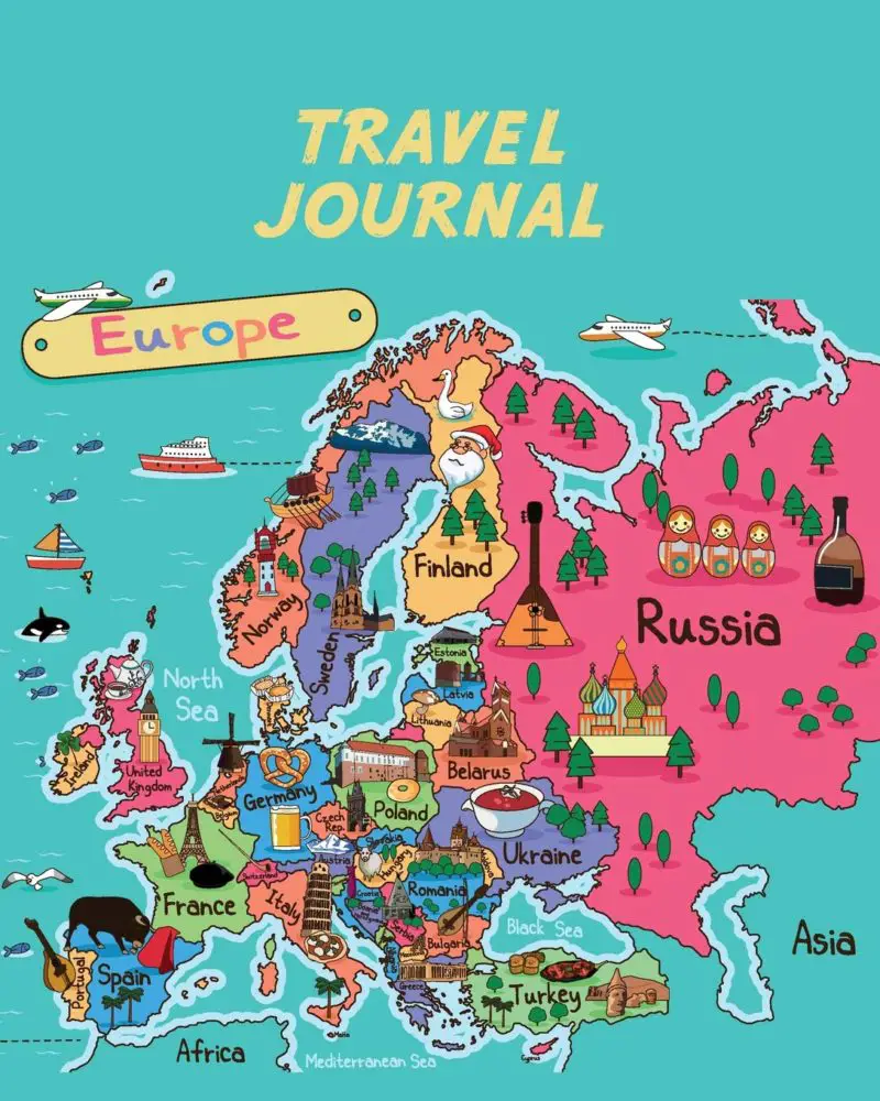 Il più simpatico set di album per le vacanze per bambini - Mappa del diario di viaggio d'Europa of