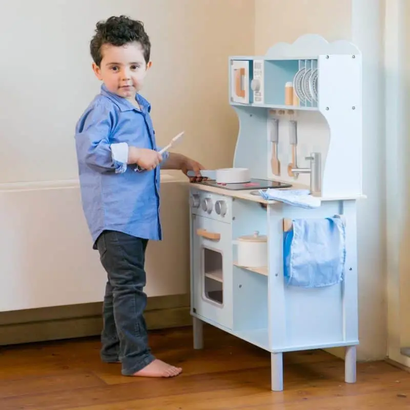 Best Kids Kitchen for Toddler Boy- New Classic Toys Wooden Play Kitchen with Little Boy